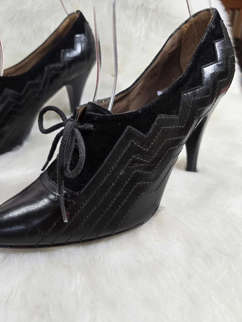 Nina Black Lace-Up Chevron Stiletto Booties